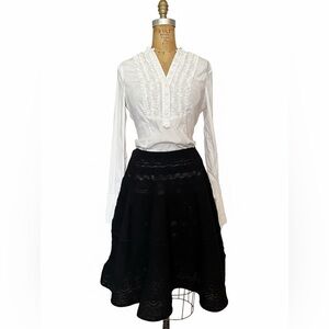 Ralph Lauren Purple Label Flare Midi A-line Tiered Open Knit Wool Skirt Sz M